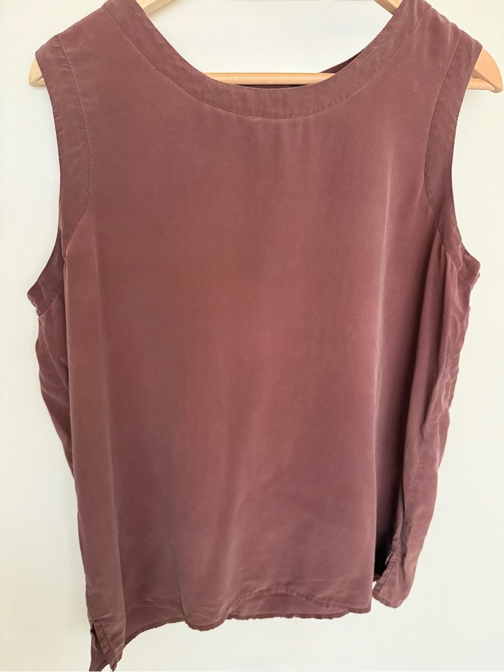 Vintage 80s Sandwashed Silk Chocolate Brown Minimalist Scoop Tank L/XL 90s Y2K - Picture 4 of 6